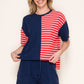 Round Neck Solid and Striped Knit Top