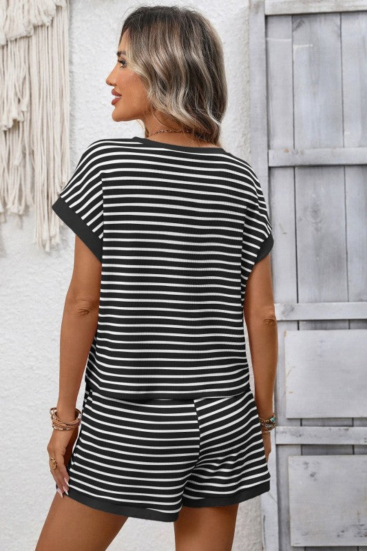 Striped Short Sleeve Top and Shorts Set