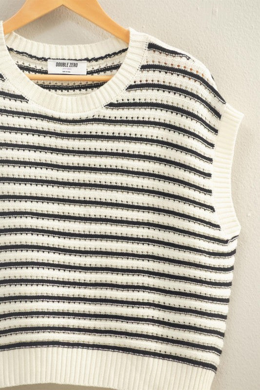 Striped Sleeveless Crew Neck Top
