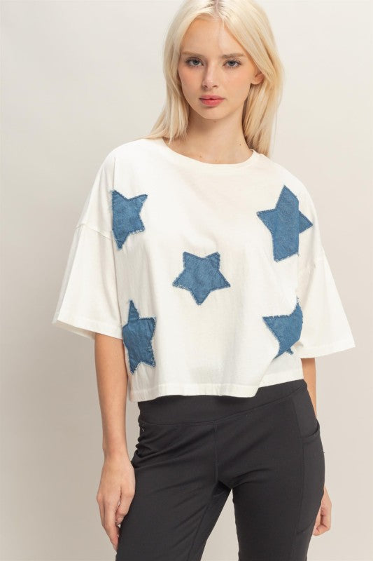 Raw Edge Star Patch Top
