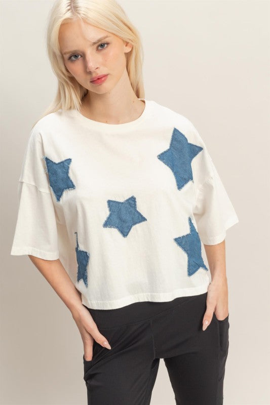 Raw Edge Star Patch Top