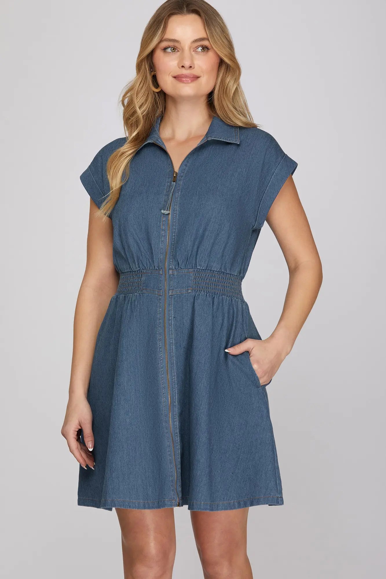 Denim Zip Up Mini Dress
