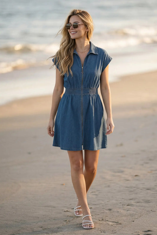 Denim Zip Up Mini Dress