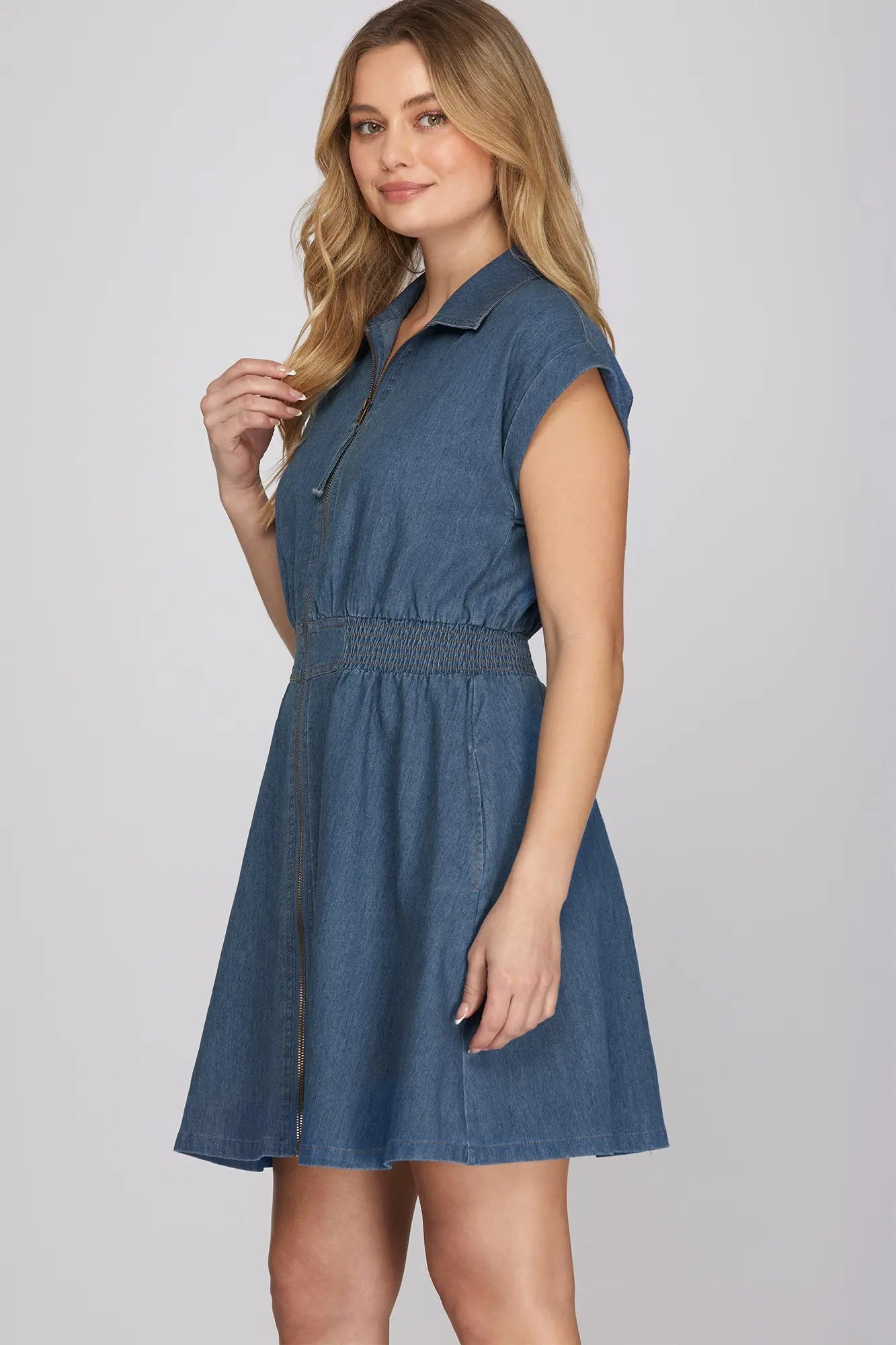 Denim Zip Up Mini Dress