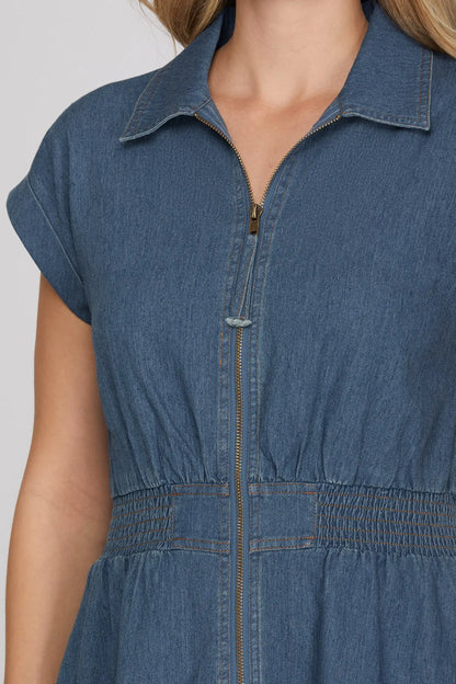 Denim Zip Up Mini Dress