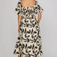 Bubble Sleeve Printed Midi Dress