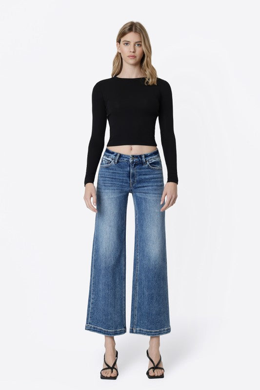 Mid Rise Wide Ankle Crop Jeans
