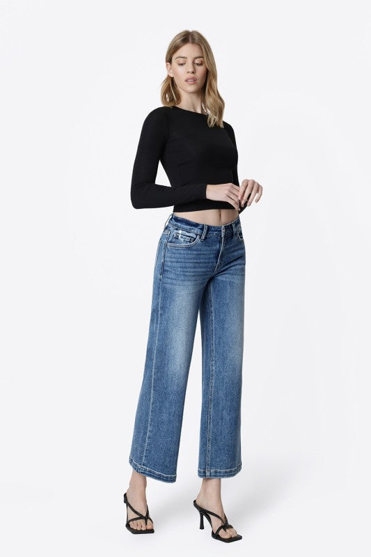 Mid Rise Wide Ankle Crop Jeans