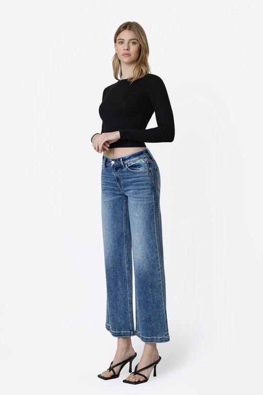 Mid Rise Wide Ankle Crop Jeans