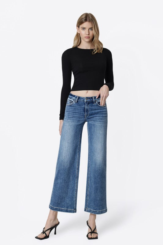 Mid Rise Wide Ankle Crop Jeans