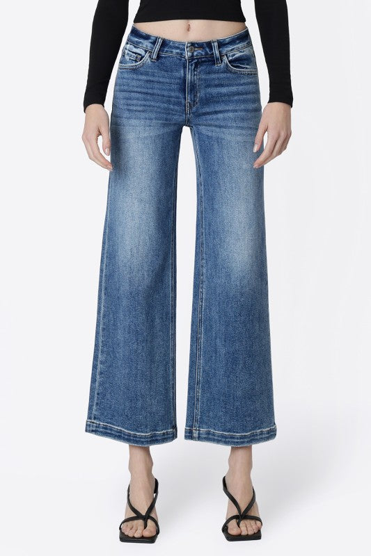 Mid Rise Wide Ankle Crop Jeans