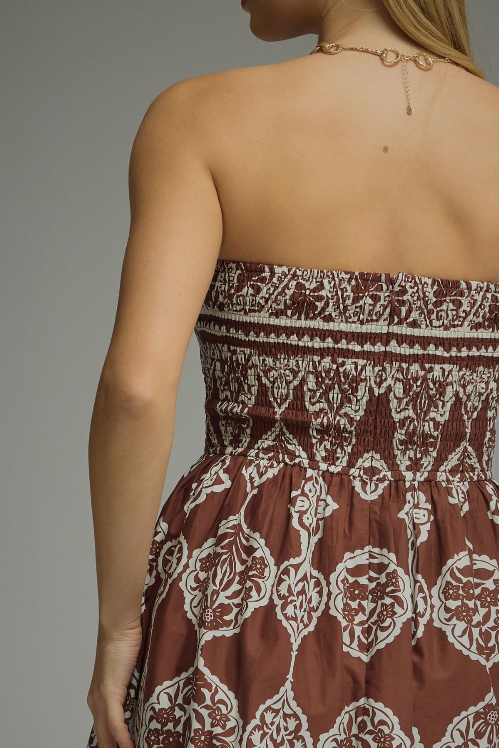Strapless Print Midi Dress