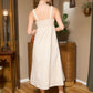 Textured Embroidery Strap Midi Dress