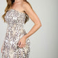Demask Pattern Strapless Midi Dress