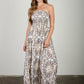 Demask Pattern Strapless Midi Dress