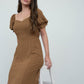 Polka Dot Sweetheart Puff Sleeve Midi Dress
