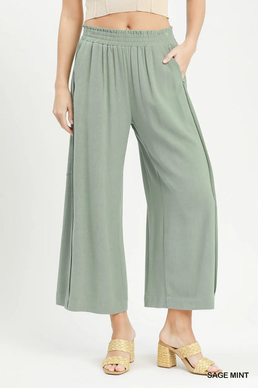 Regular Washed Cut Edge Detailed Wide Leg Pants