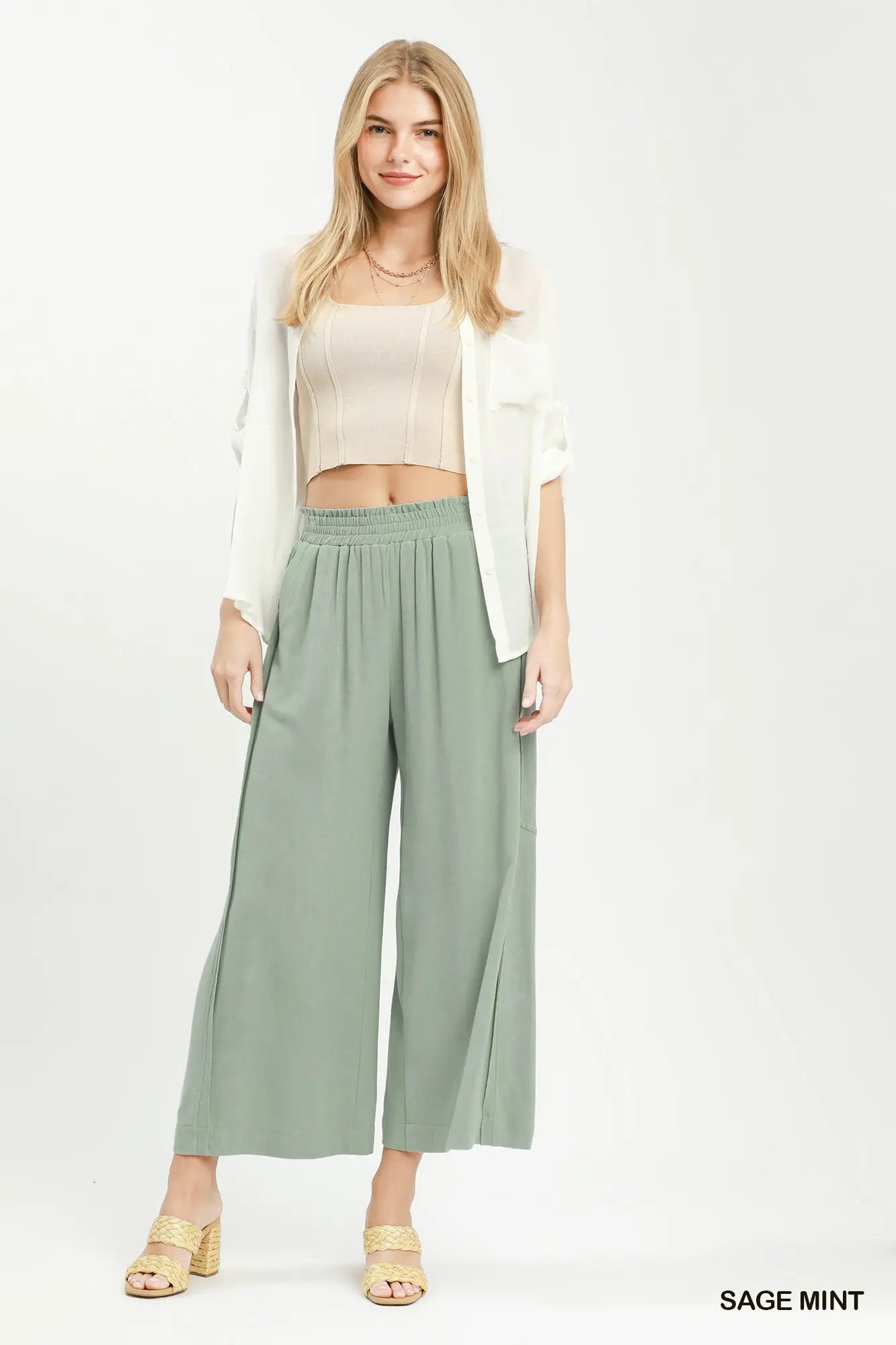 Regular Washed Cut Edge Detailed Wide Leg Pants
