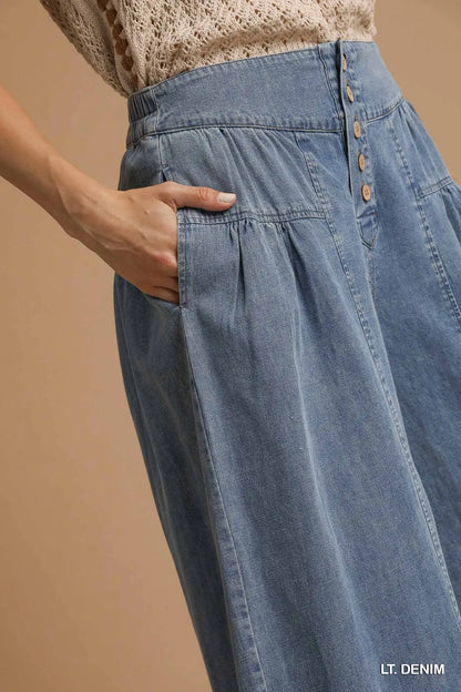 Stone Washed Denim Wide Leg Pants