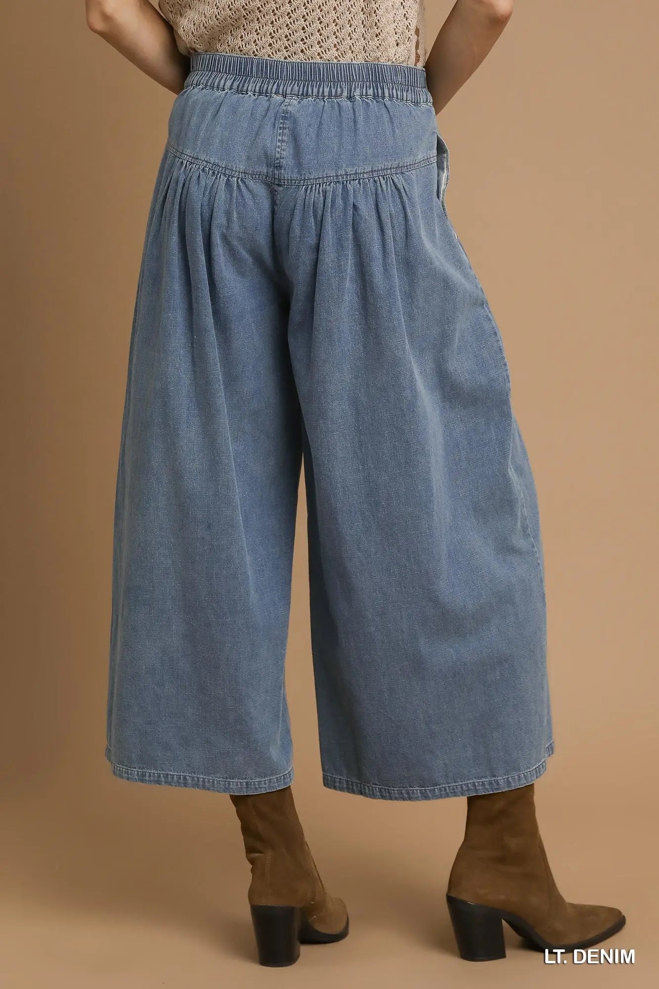Stone Washed Denim Wide Leg Pants