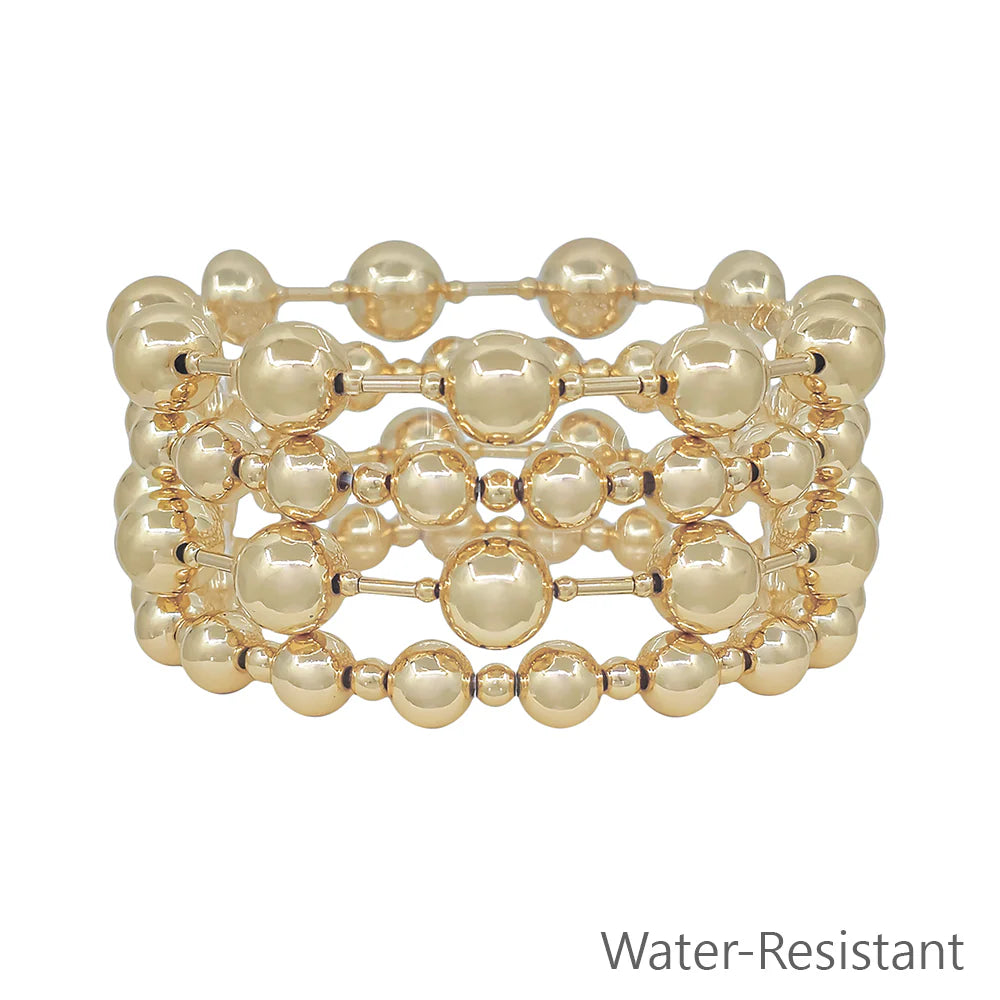 Water Resistant Gold Beaded Stretch Bracelets