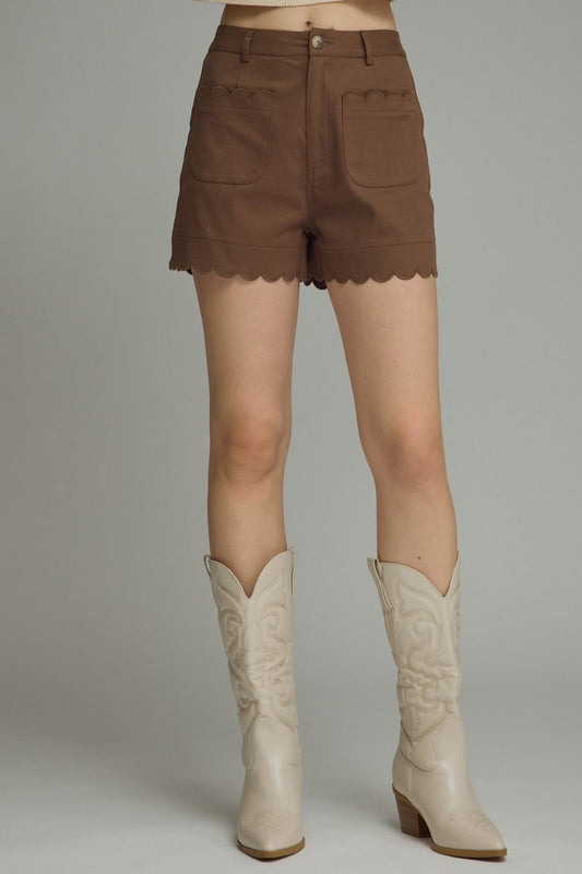 High Rise Shorts with Scallop Hem
