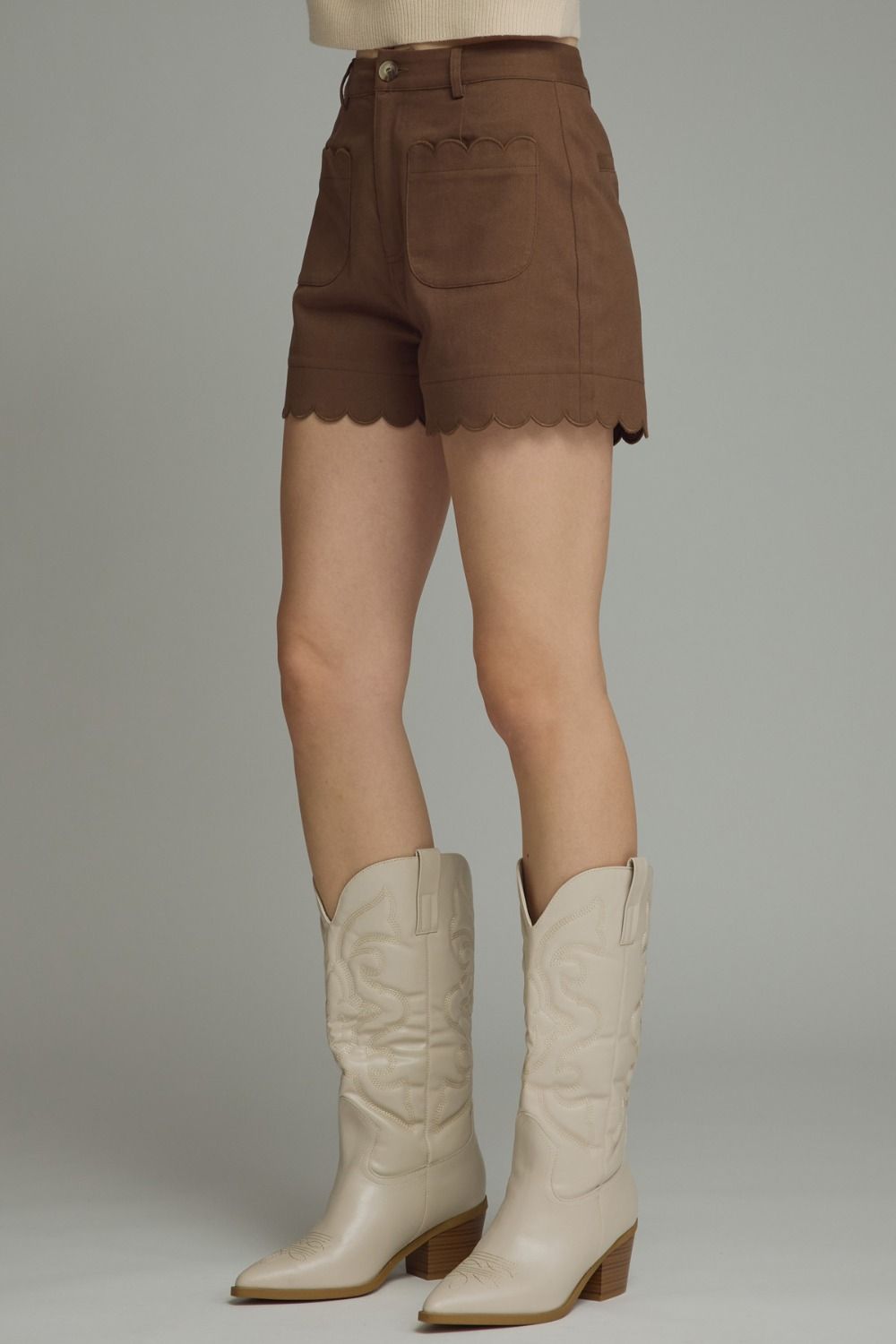 High Rise Shorts with Scallop Hem