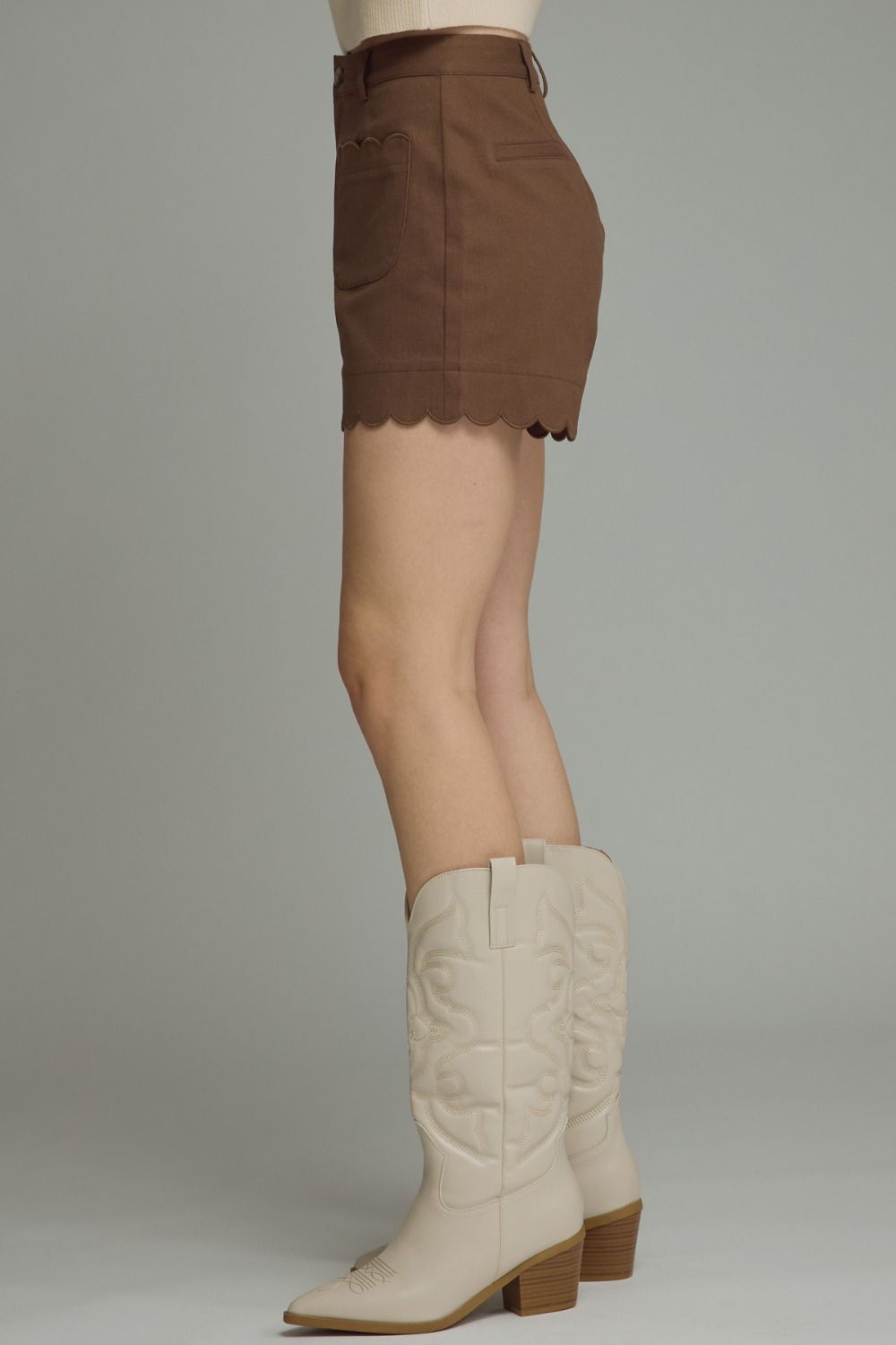 High Rise Shorts with Scallop Hem