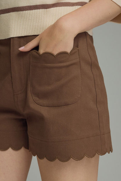 High Rise Shorts with Scallop Hem