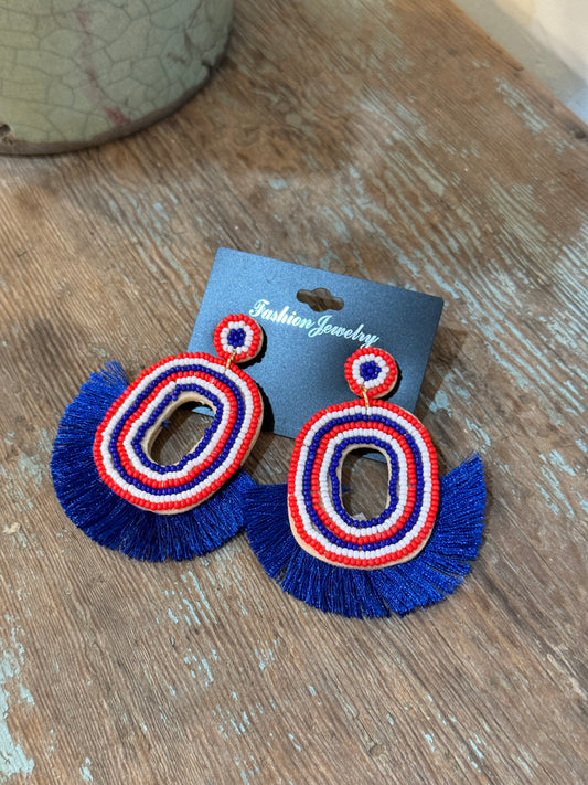 Beaded Patriotic Tassel Earrings