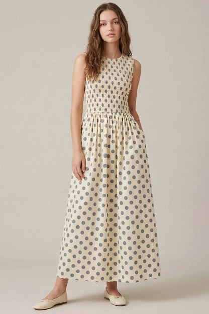 Sleeveless Polka Dot Midi Dress