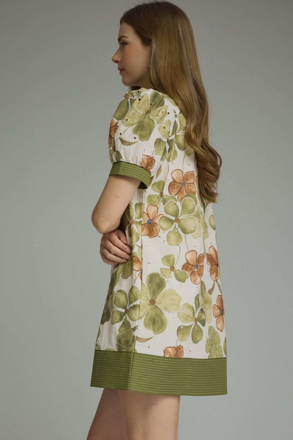 Olive Floral Puff Sleeve Dress