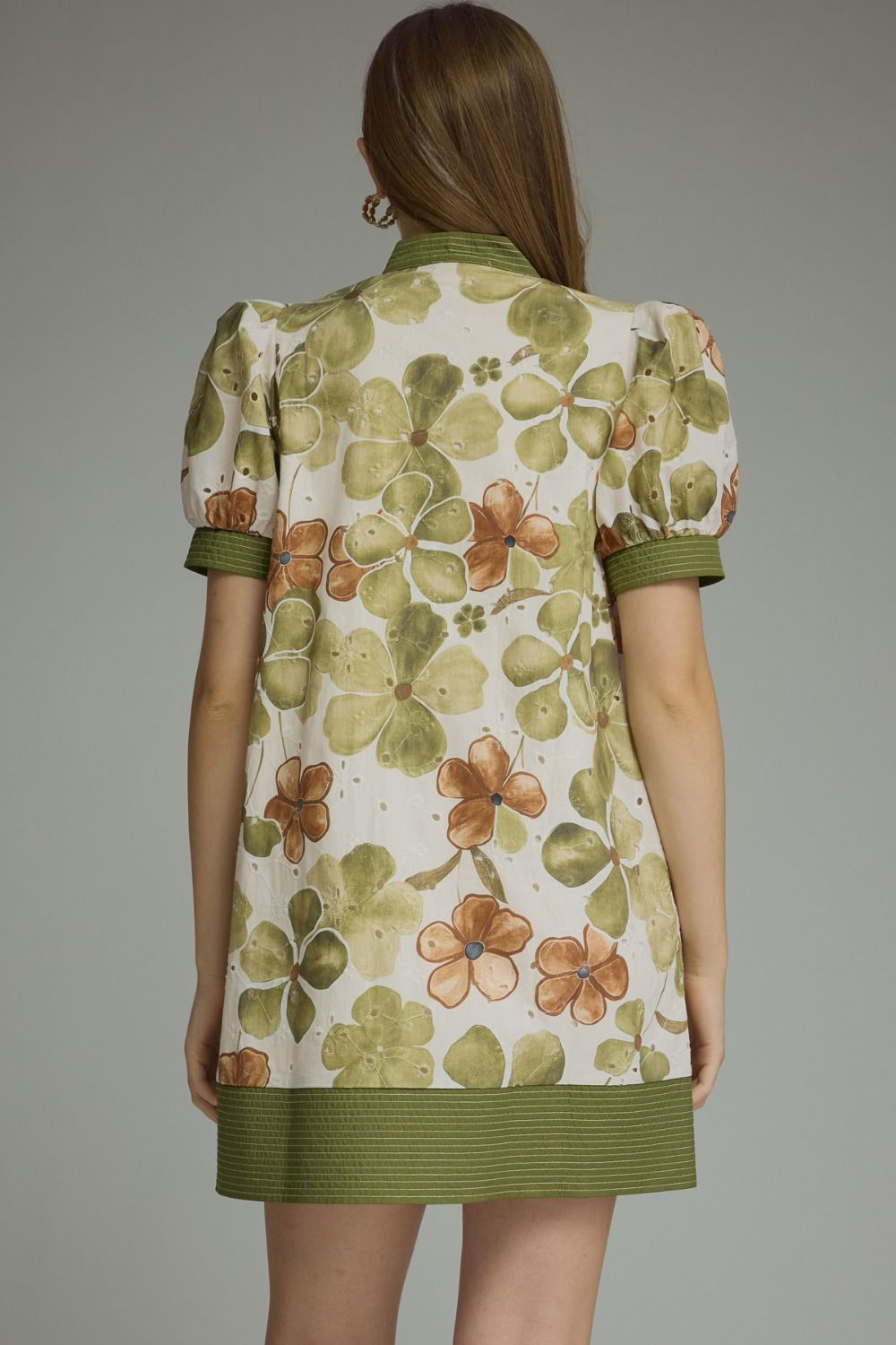 Olive Floral Puff Sleeve Dress