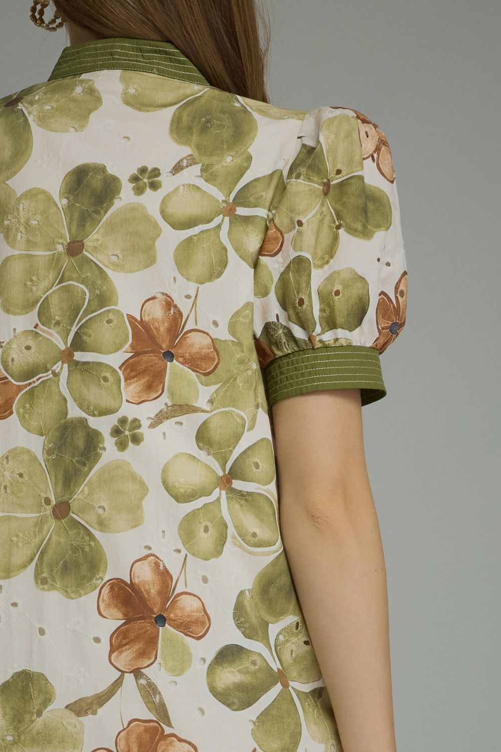 Olive Floral Puff Sleeve Dress
