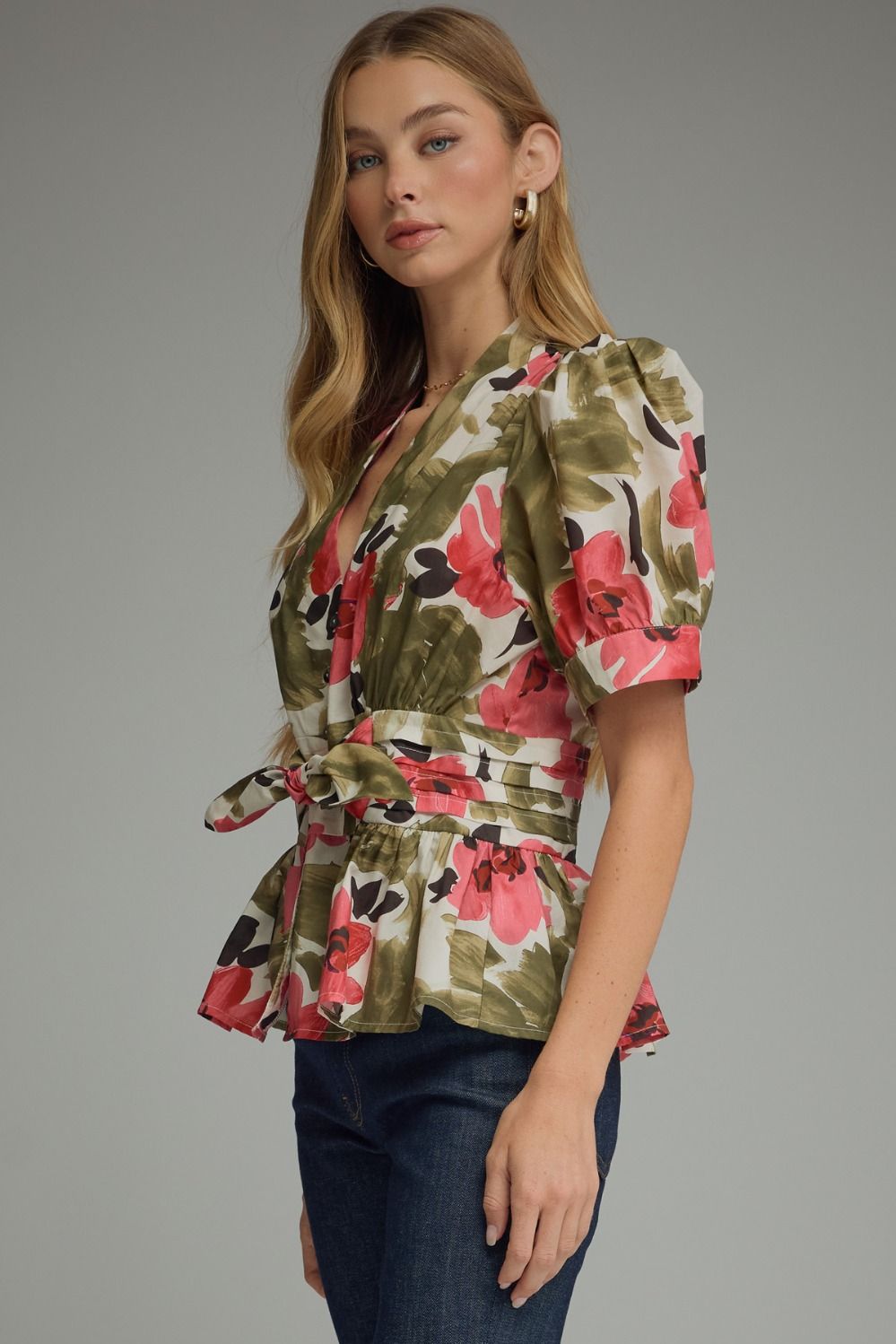 Floral Print with Self-Tie Waist Top