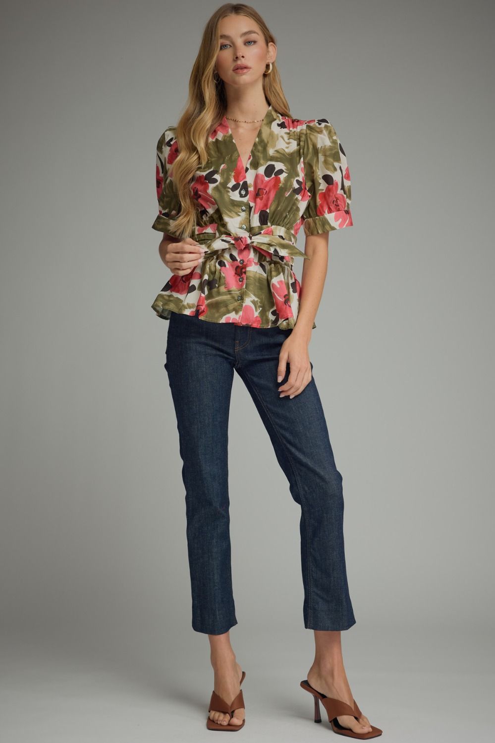 Floral Print with Self-Tie Waist Top