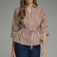 Striped 3/4 sleeve With Drawstring at Waist Top
