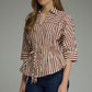 Striped 3/4 sleeve With Drawstring at Waist Top
