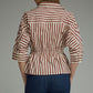 Striped 3/4 sleeve With Drawstring at Waist Top