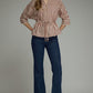 Striped 3/4 sleeve With Drawstring at Waist Top