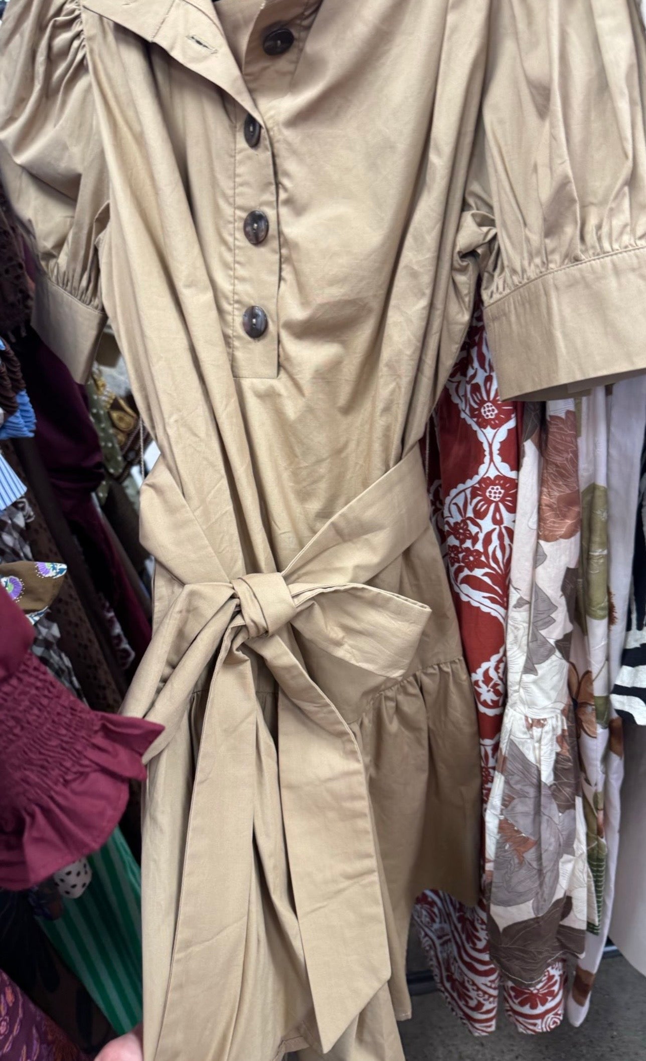 Short Puff Sleeve Button up with Tie Waist Mini Dress