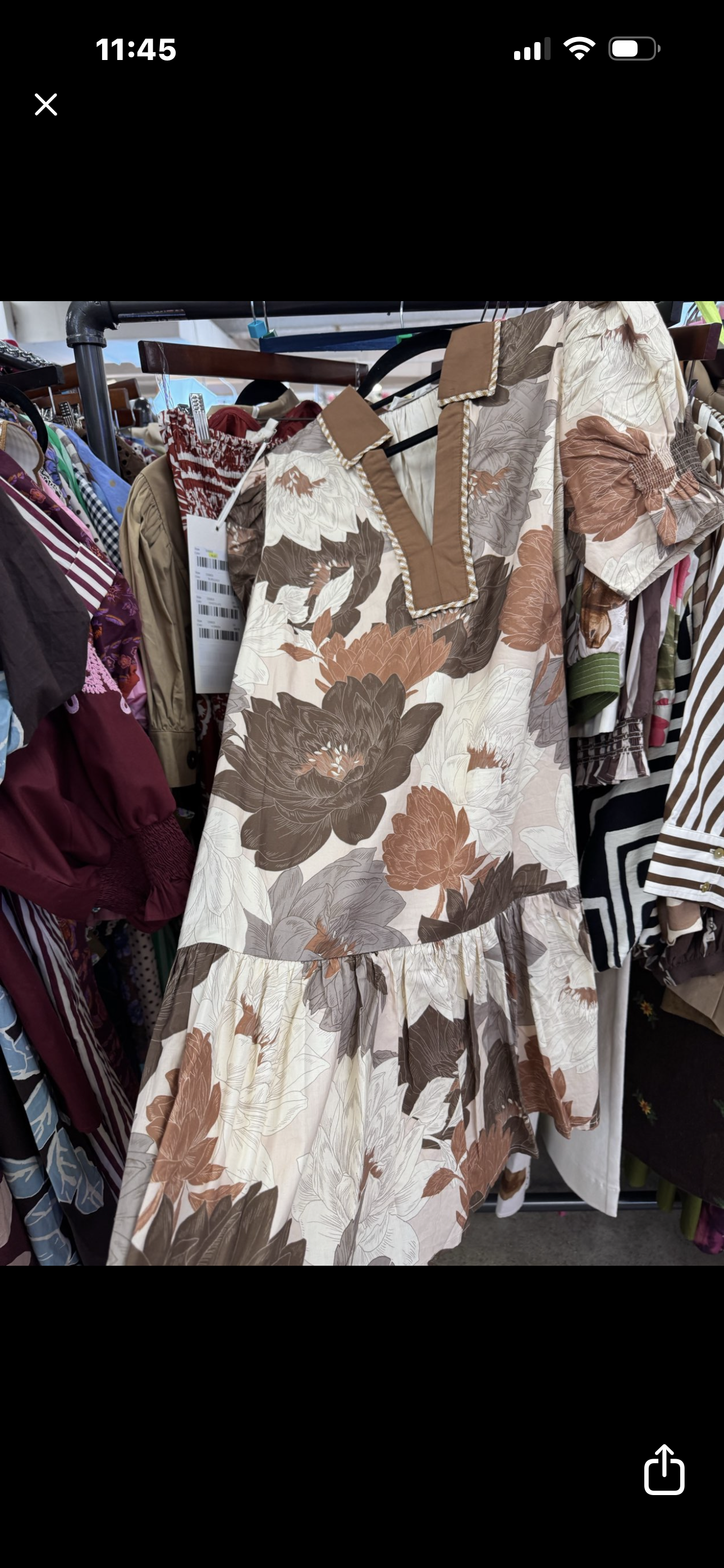 Short Puff Sleeve Mocha Floral Mini Dress with Bottom Ruffle