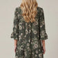 3/4 Sleeve Button Down Ruffle Hem Floral Print Mini Dress