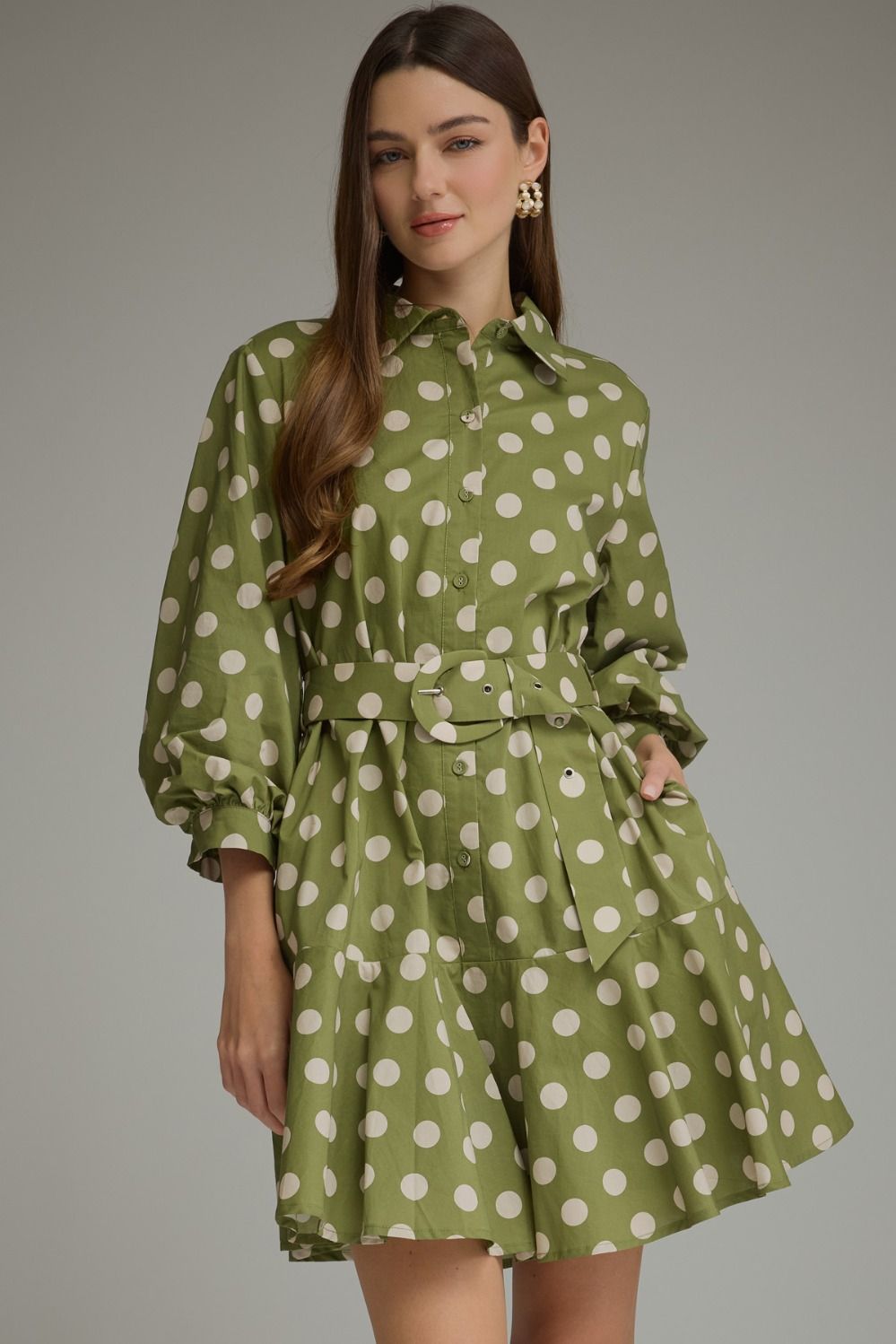 Polka Dot Long Puff Sleeve Mini Dress