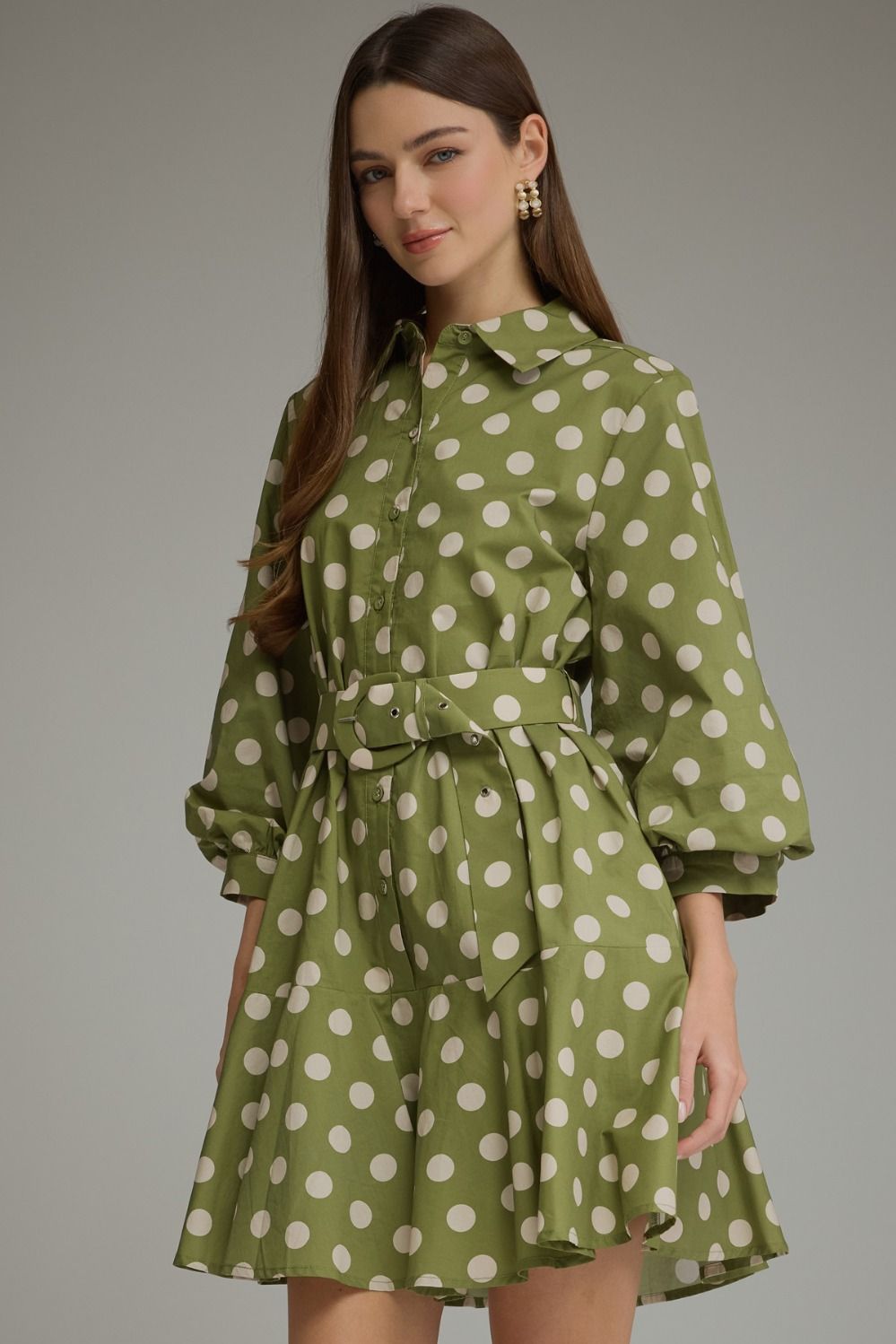 Polka Dot Long Puff Sleeve Mini Dress