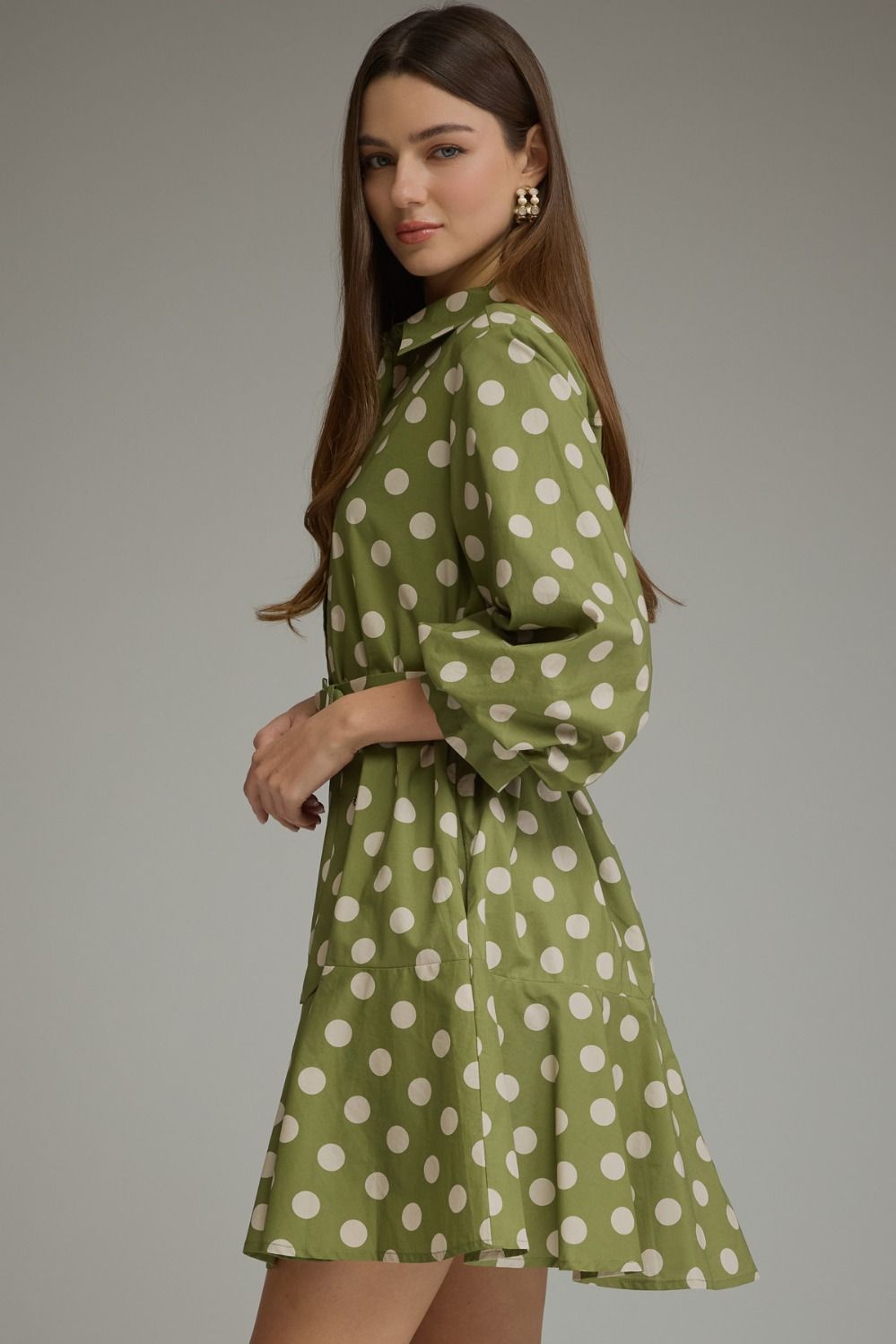 Polka Dot Long Puff Sleeve Mini Dress