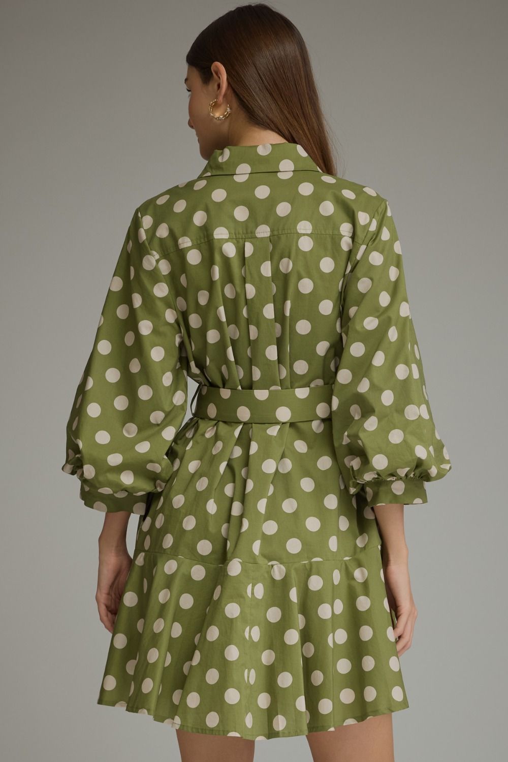 Polka Dot Long Puff Sleeve Mini Dress