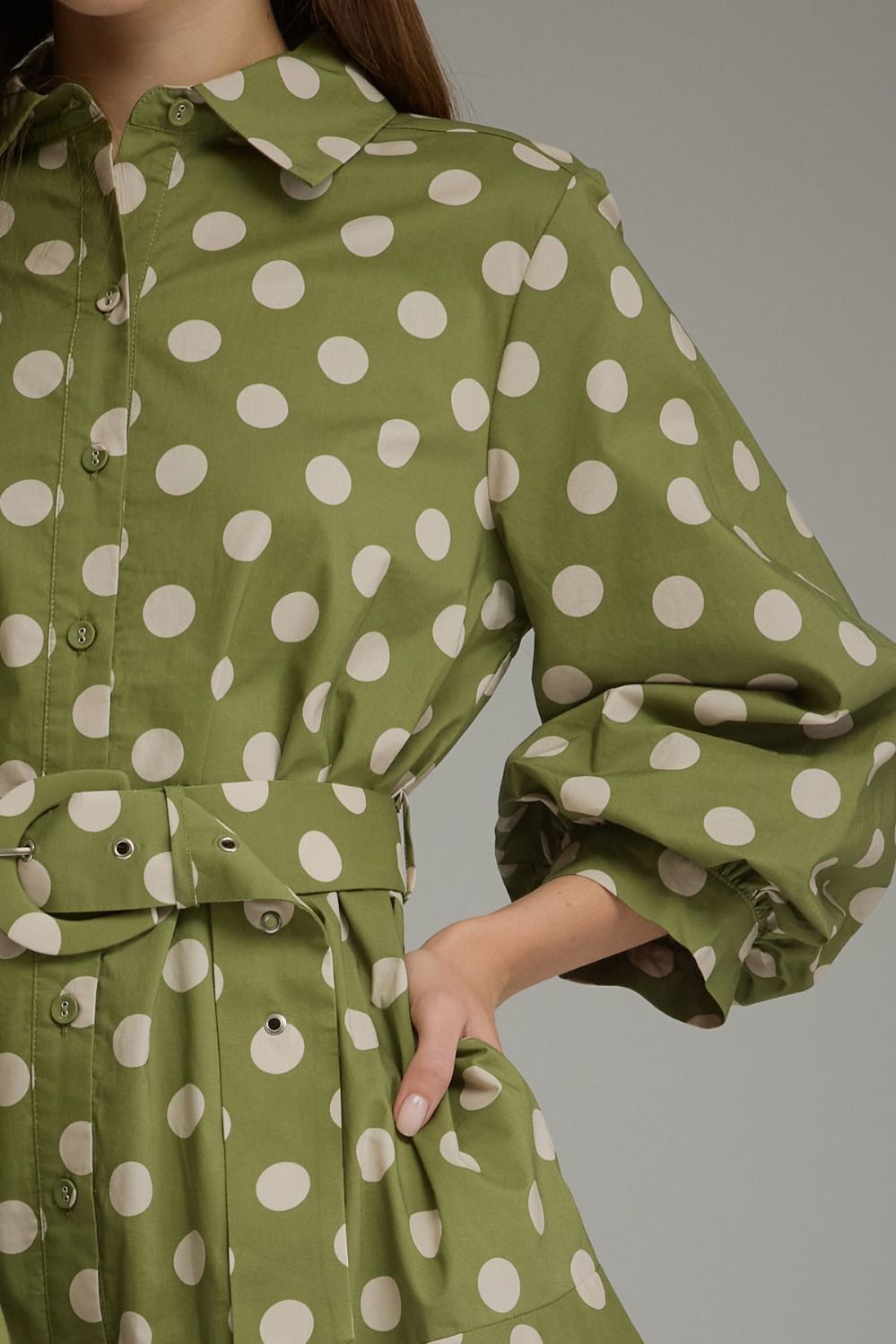 Polka Dot Long Puff Sleeve Mini Dress