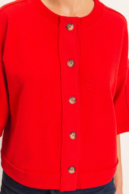 Button Down Short Sleeve Waffle Top
