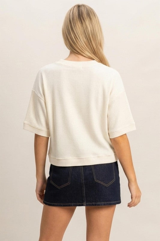 Button Down Short Sleeve Waffle Top